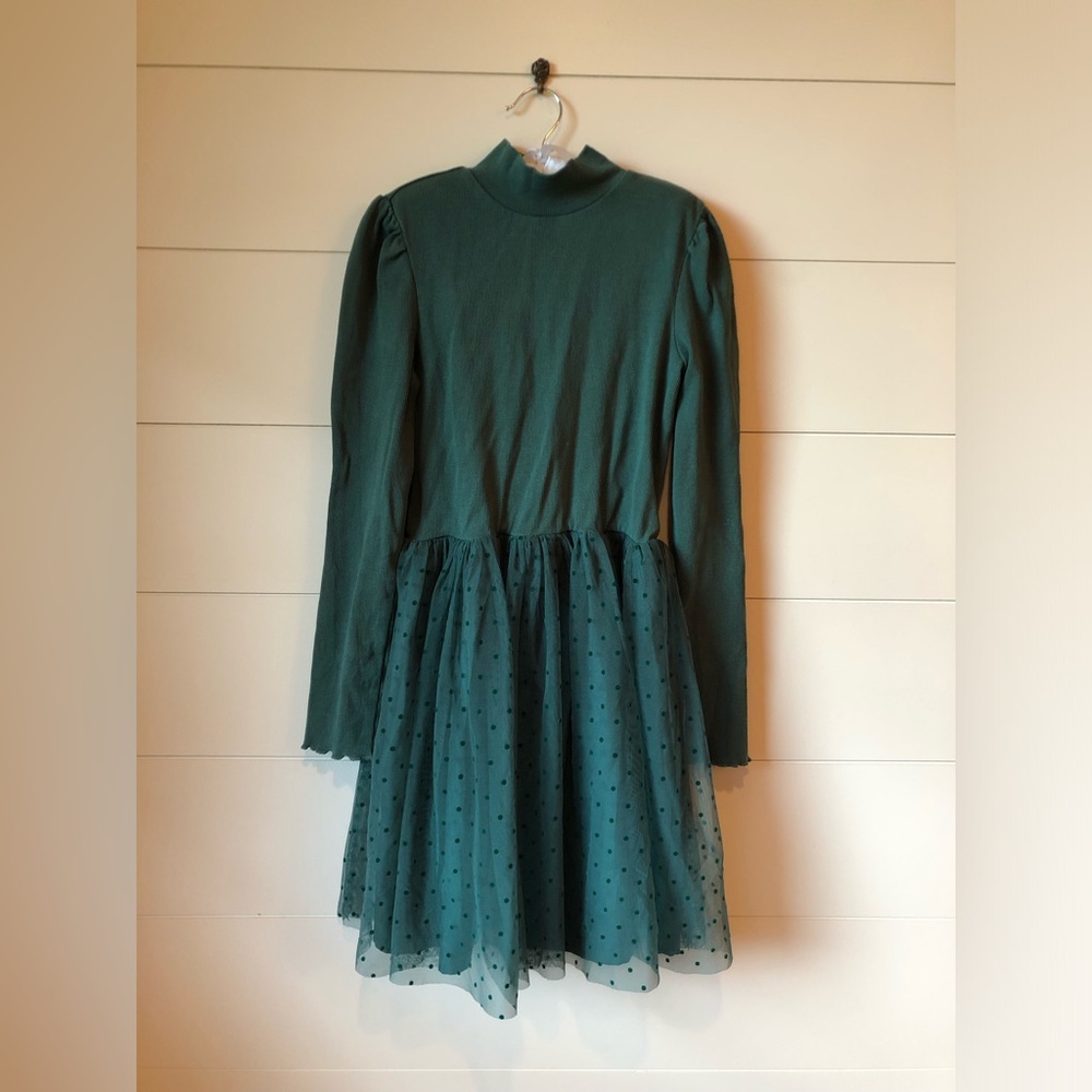 GAP Long-sleeved Tulle Dress Hunter Green Girls XL